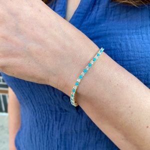 Turquoise and Diamonds(CZ) Tennis Bracelet14K Gold